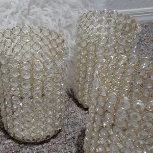 3pc Set Gold crystals Candle Holders